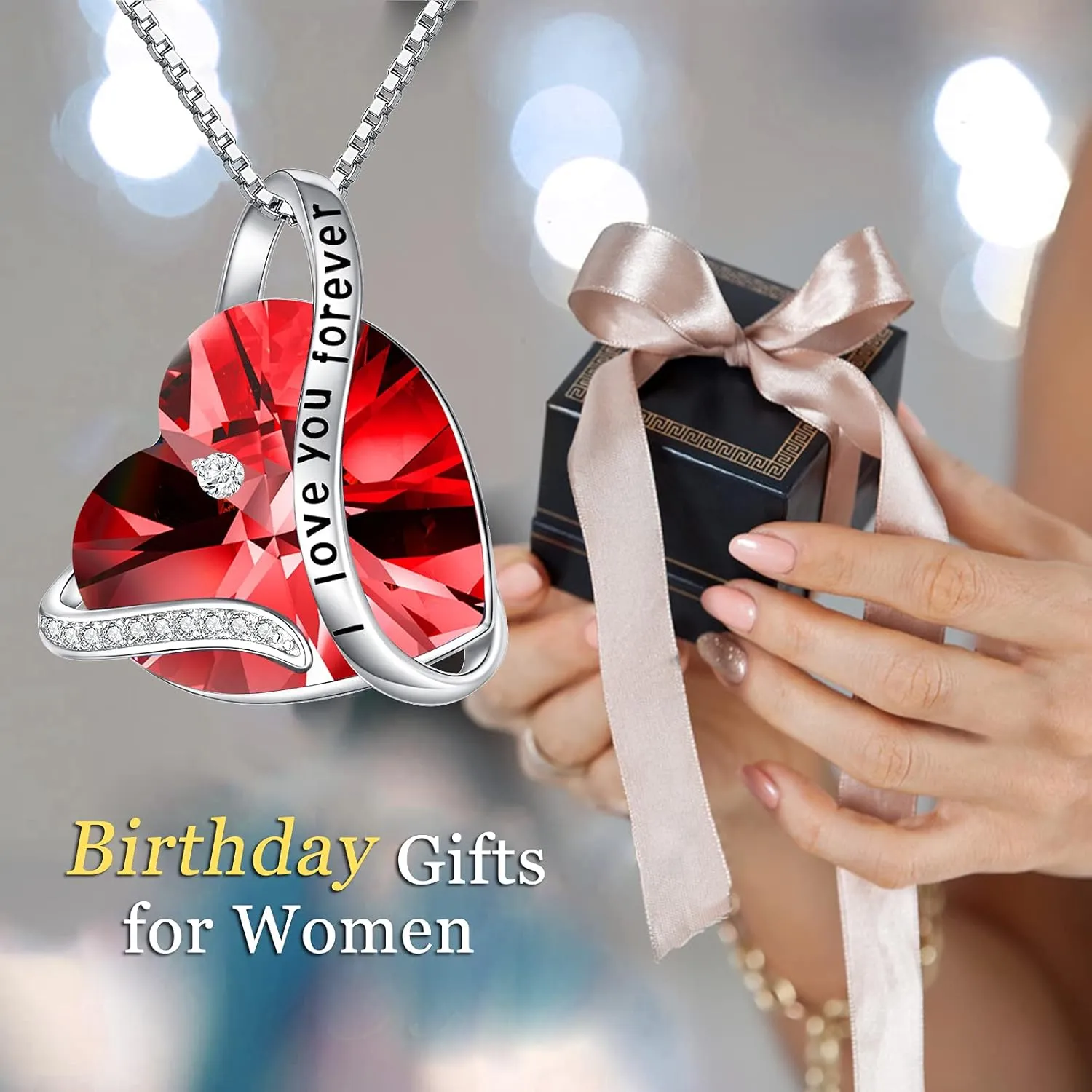 TOUPOP Heart Pendant Necklace Forever Love Sterling Silver Crystal Birthstone Necklaces Anniversary Jewelry Birthday Gifts for Women