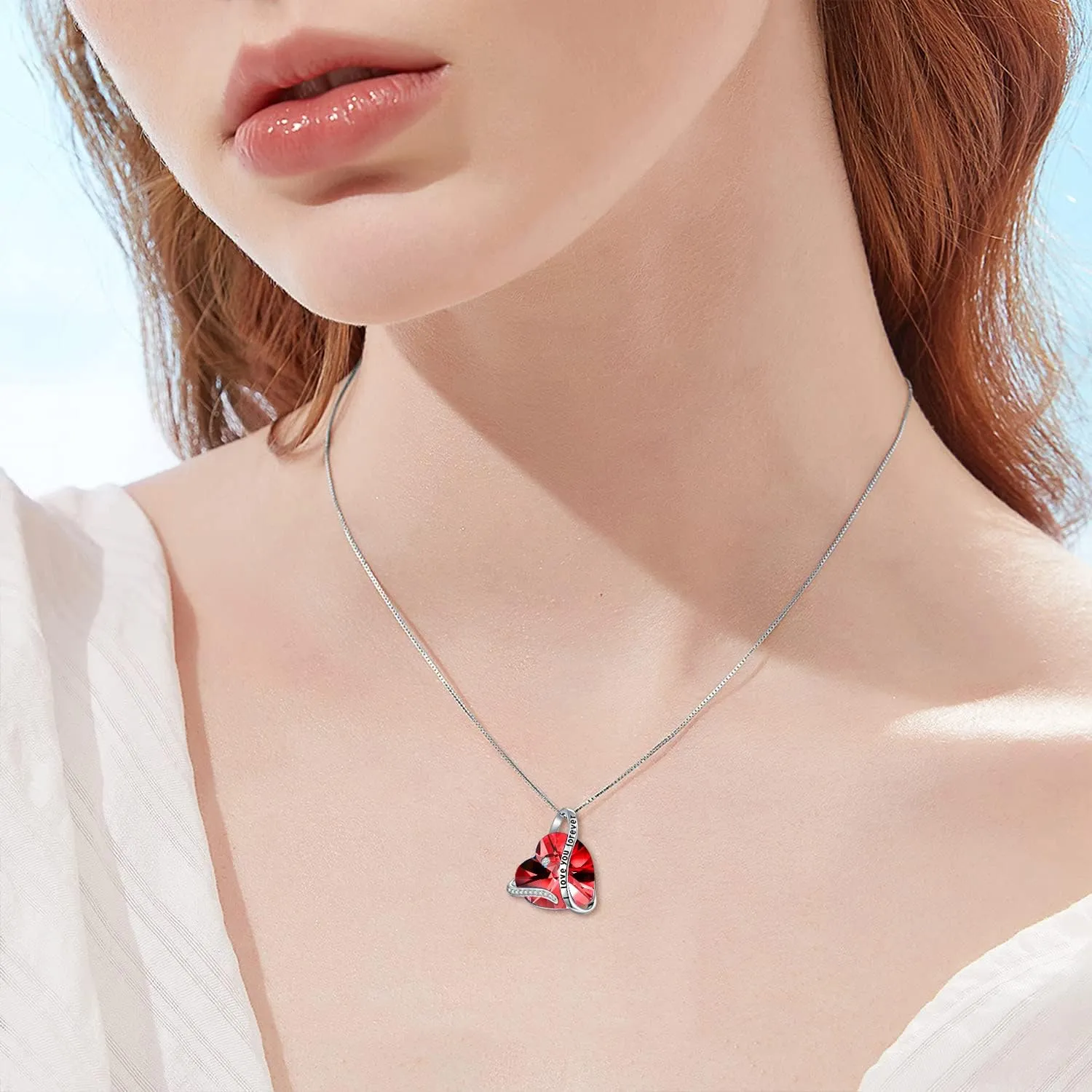 TOUPOP Heart Pendant Necklace Forever Love Sterling Silver Crystal Birthstone Necklaces Anniversary Jewelry Birthday Gifts for Women