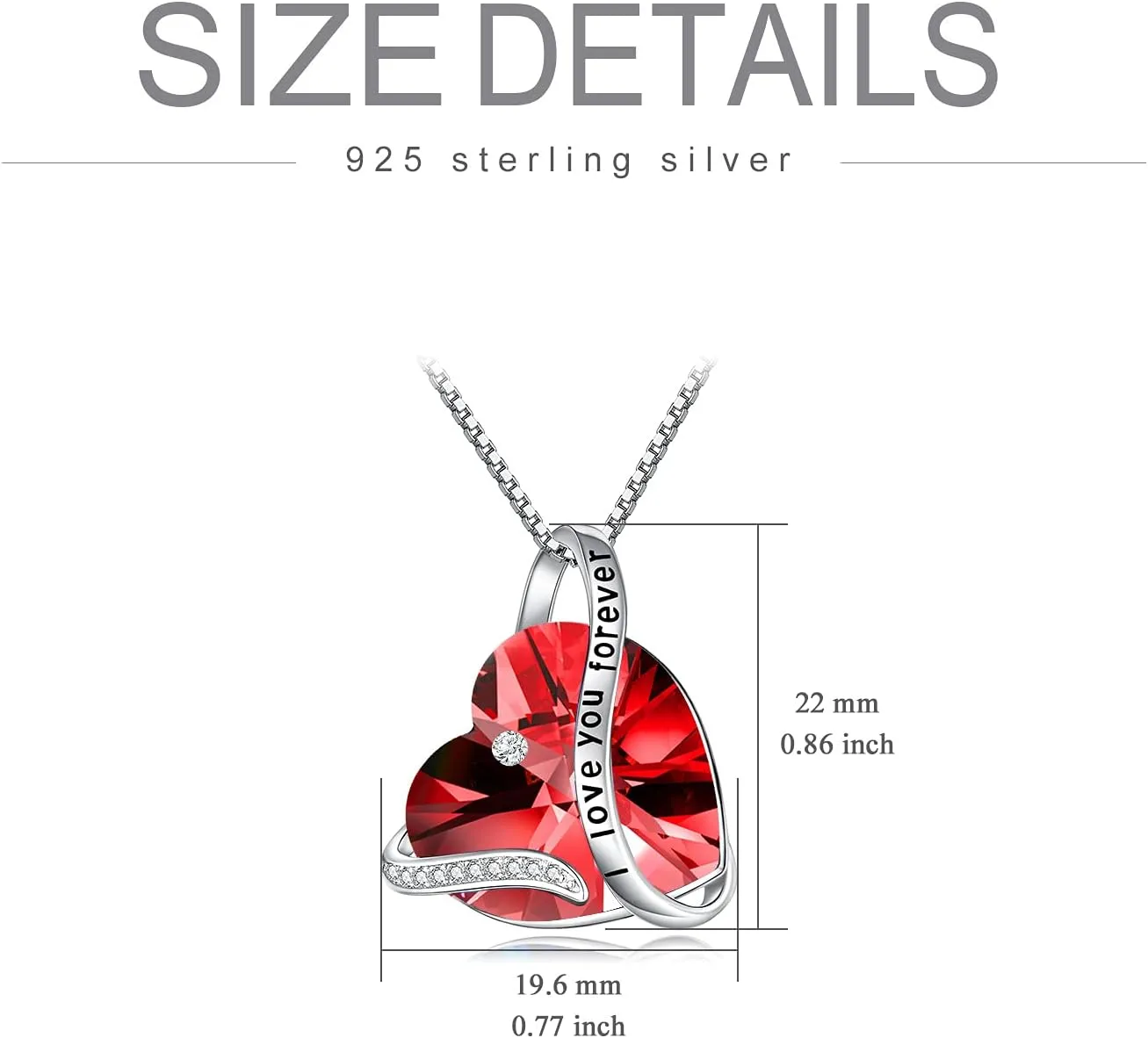 TOUPOP Heart Pendant Necklace Forever Love Sterling Silver Crystal Birthstone Necklaces Anniversary Jewelry Birthday Gifts for Women