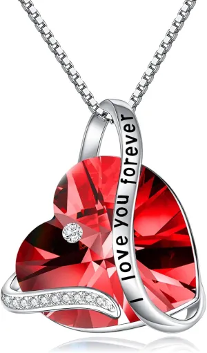 TOUPOP Heart Pendant Necklace Forever Love Sterling Silver Crystal Birthstone Necklaces Anniversary Jewelry Birthday Gifts for Women