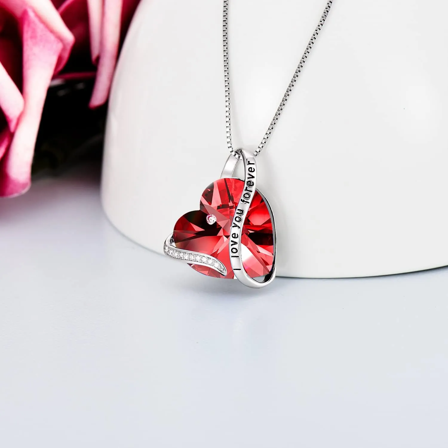 TOUPOP Heart Pendant Necklace Forever Love Sterling Silver Crystal Birthstone Necklaces Anniversary Jewelry Birthday Gifts for Women