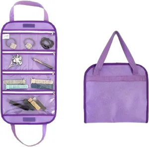 Travel Foldable Jewelry Rolls Bag Storage Pouch Hanging Jewelry Organizer with 8 Zippered Clear Pockets for Earrings Rings Necklaces Bracelets Watchbands (Purple)