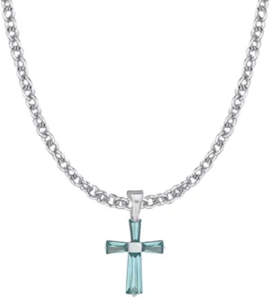 True Faith Jewelry Sterling Silver March Birthstone Crystal Cross Pendant Necklace, 1/2 Inch