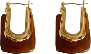 U Hoop Earrings for Women Minimalist Square Earrings Acrylic Metal Drop Earrings Resin Huggie Earrings