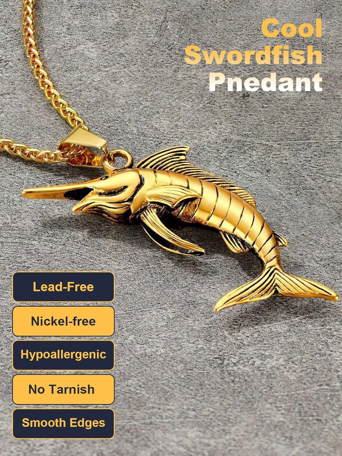 U7 Stainless Steel Shark Necklaces,18K Gold Plated Dolphin/Swordfish/Shark Pendant Necklace,Punk Mens Jewelry