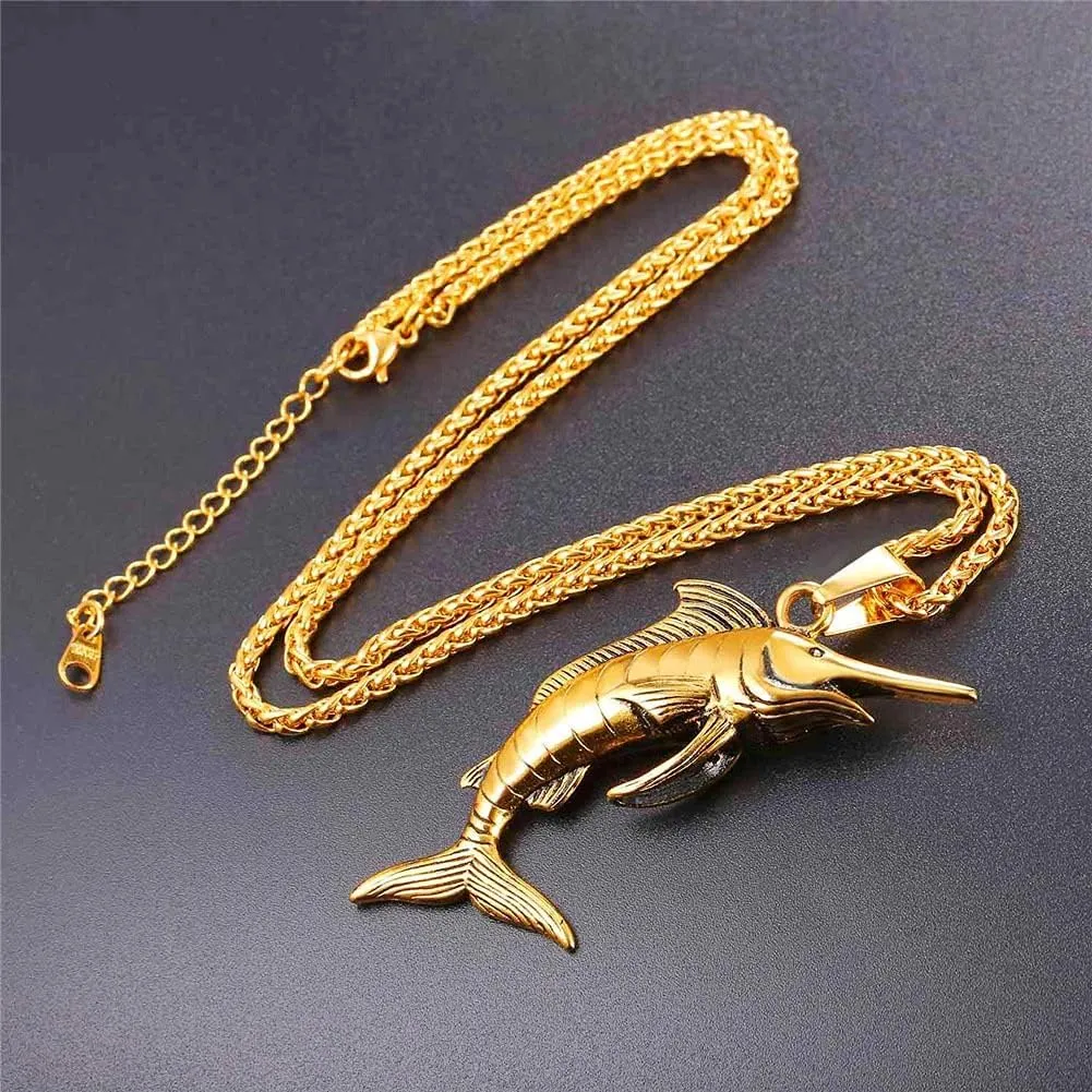 U7 Stainless Steel Shark Necklaces,18K Gold Plated Dolphin/Swordfish/Shark Pendant Necklace,Punk Mens Jewelry