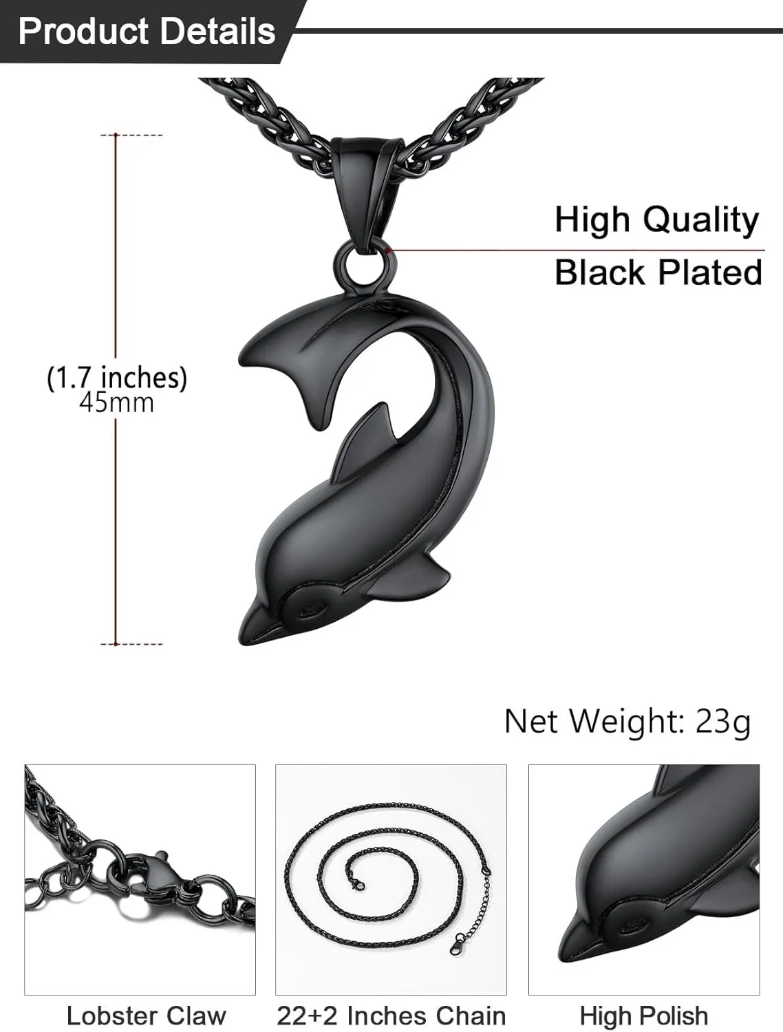 U7 Stainless Steel Shark Necklaces,18K Gold Plated Dolphin/Swordfish/Shark Pendant Necklace,Punk Mens Jewelry