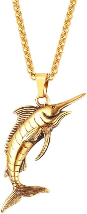 U7 Stainless Steel Shark Necklaces,18K Gold Plated Dolphin/Swordfish/Shark Pendant Necklace,Punk Mens Jewelry