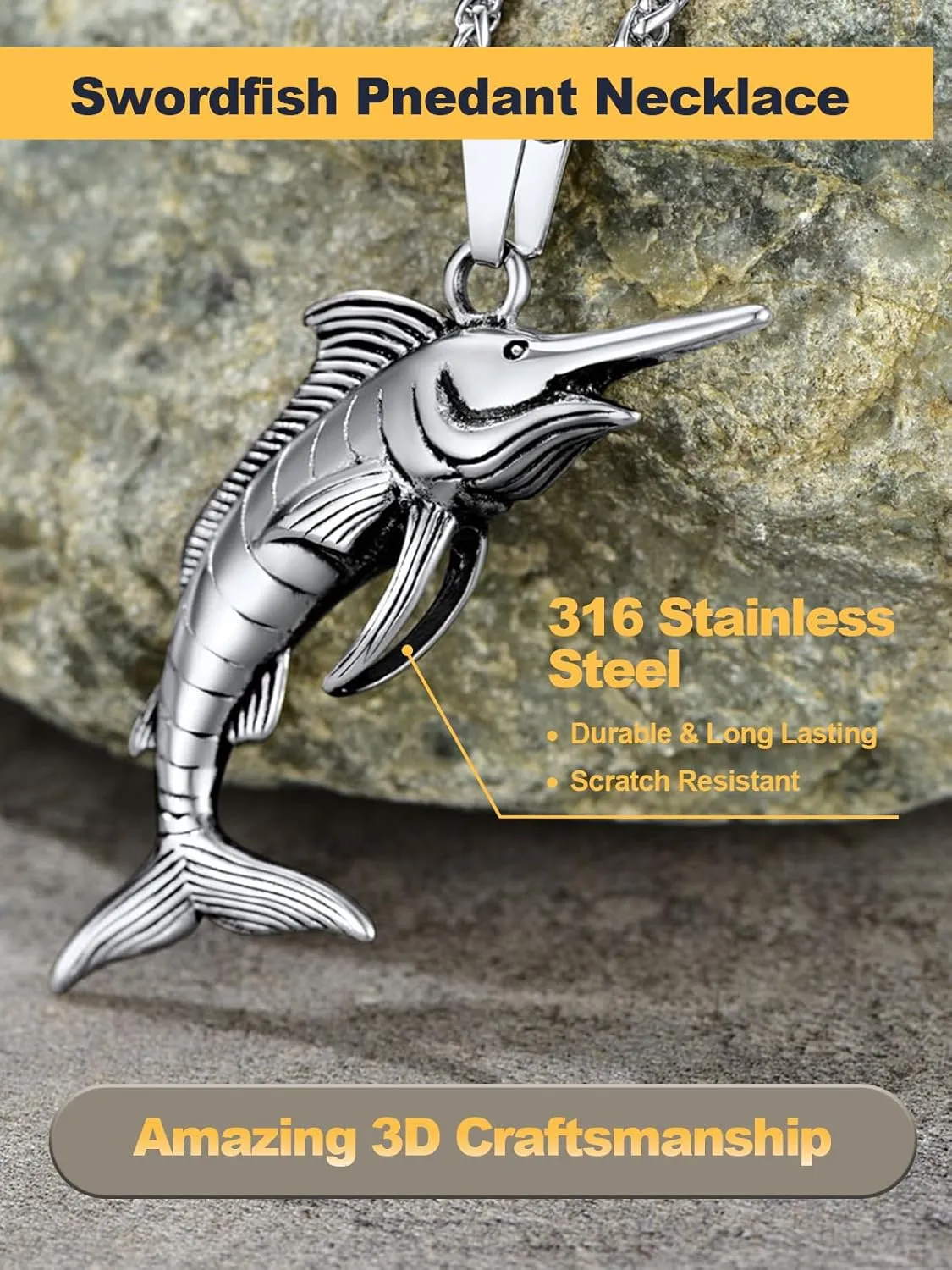 U7 Stainless Steel Shark Necklaces,18K Gold Plated Dolphin/Swordfish/Shark Pendant Necklace,Punk Mens Jewelry
