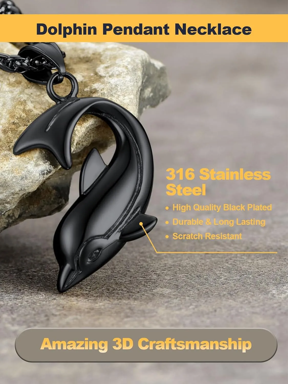 U7 Stainless Steel Shark Necklaces,18K Gold Plated Dolphin/Swordfish/Shark Pendant Necklace,Punk Mens Jewelry