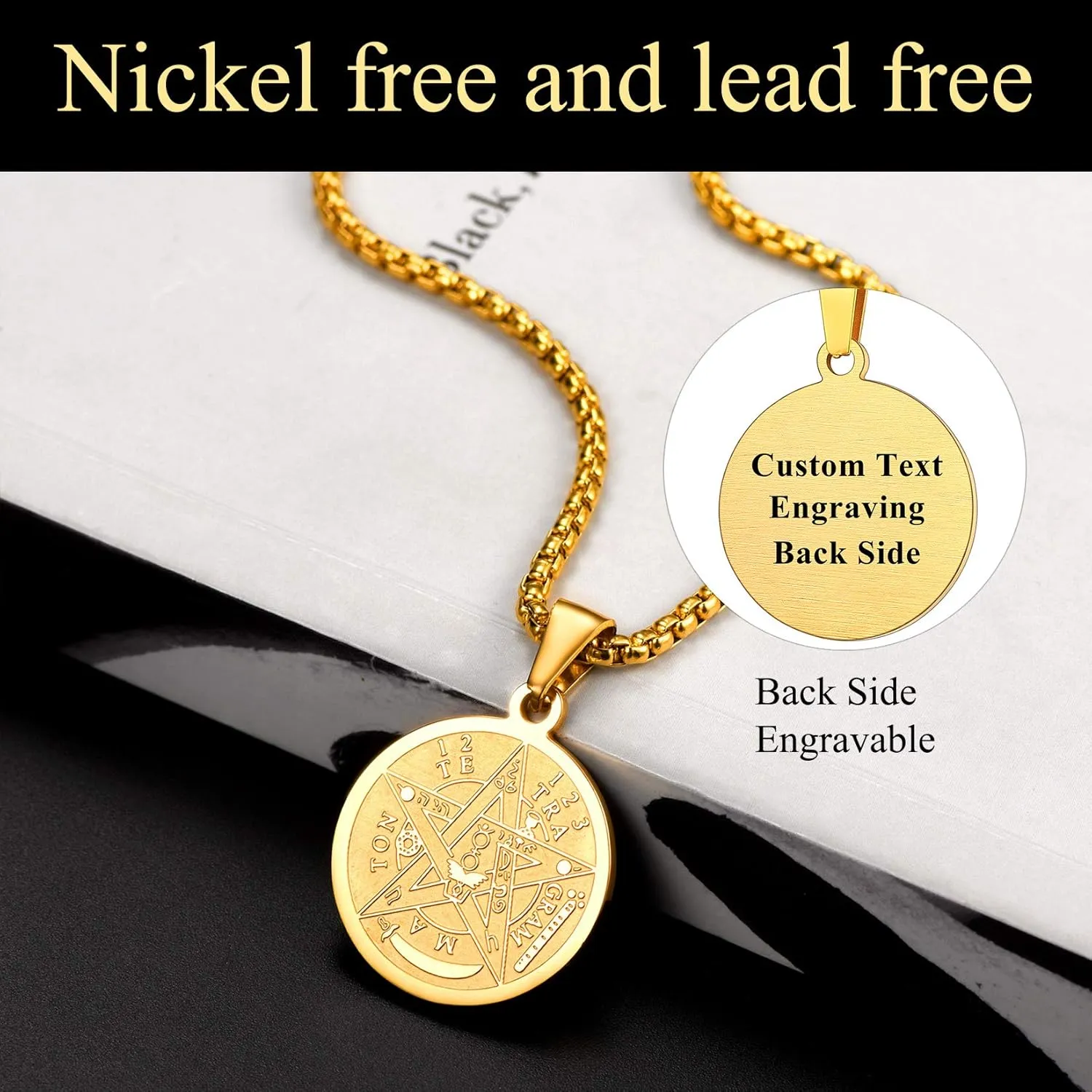 U7 Wiccan Necklace Pagan Pendant Men Women Stainless Steel/Black/18K Gold Plated Pentagram/Norse Viking/Raven Occult Necklaces