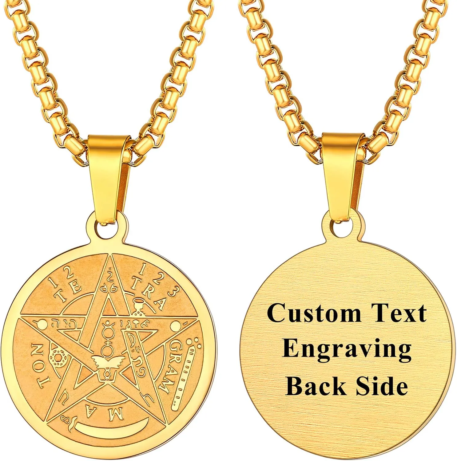 U7 Wiccan Necklace Pagan Pendant Men Women Stainless Steel/Black/18K Gold Plated Pentagram/Norse Viking/Raven Occult Necklaces