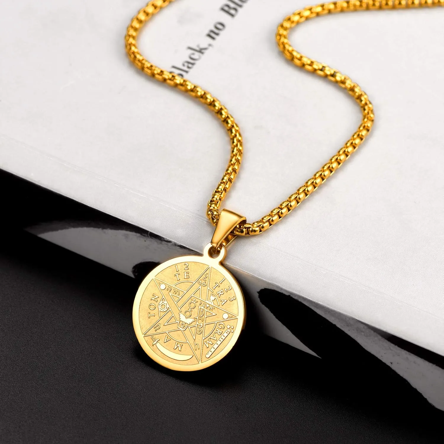 U7 Wiccan Necklace Pagan Pendant Men Women Stainless Steel/Black/18K Gold Plated Pentagram/Norse Viking/Raven Occult Necklaces