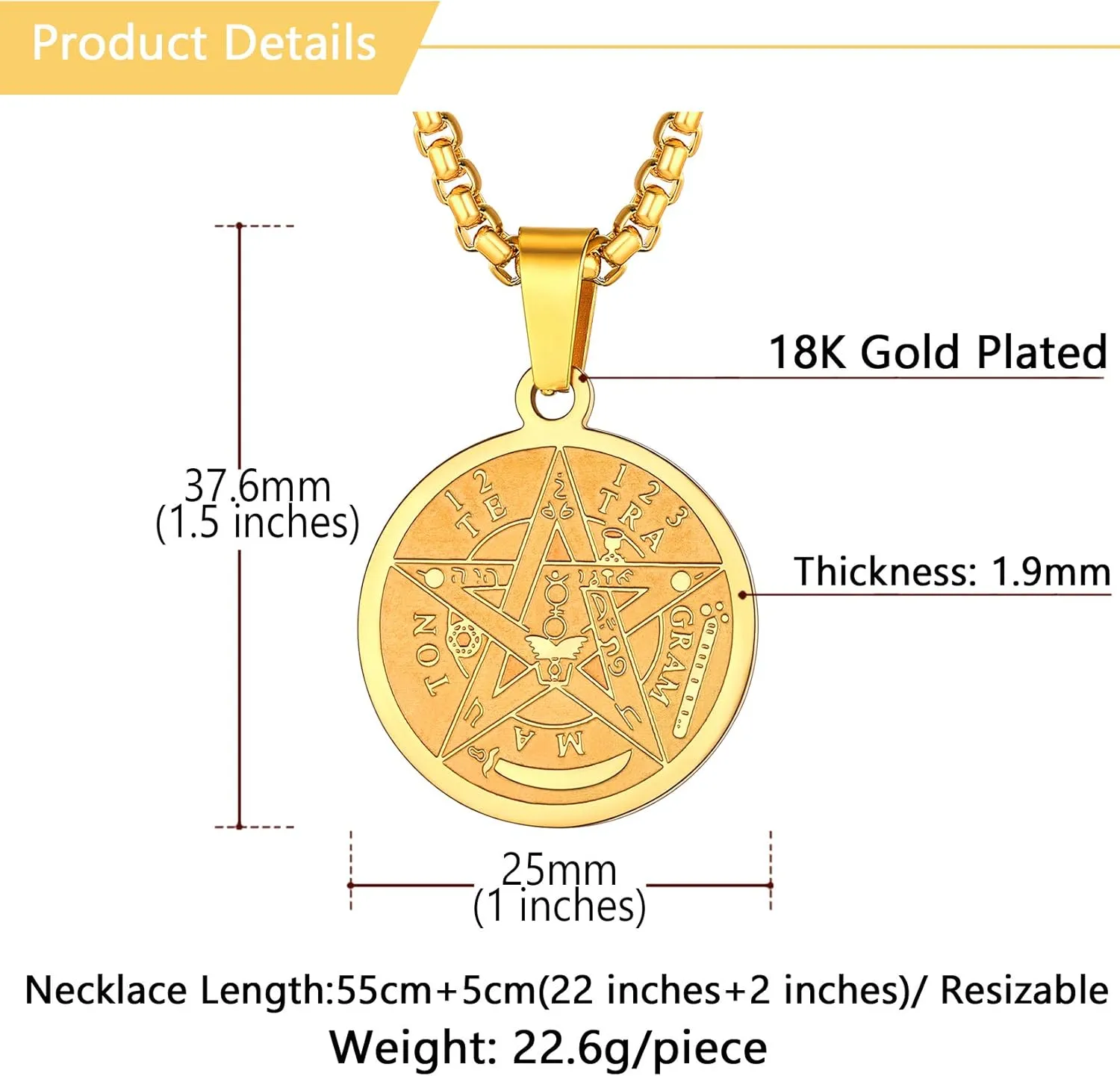 U7 Wiccan Necklace Pagan Pendant Men Women Stainless Steel/Black/18K Gold Plated Pentagram/Norse Viking/Raven Occult Necklaces