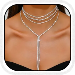 Unicra Black Rhinestone Necklace Diamond Choker Necklaces Formal Bridal Prom Fashion Costume Jewelry Necklace for Women