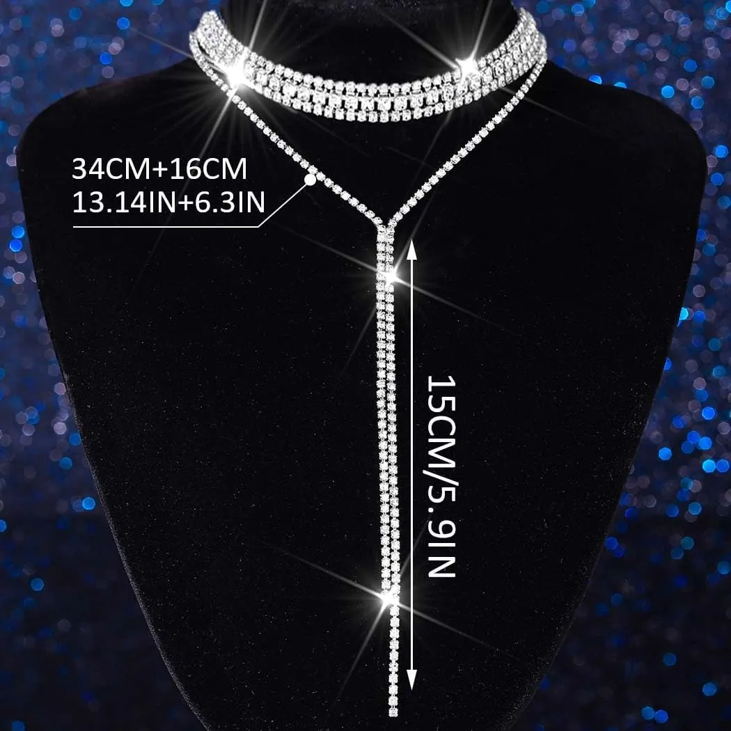 Unicra Black Rhinestone Necklace Diamond Choker Necklaces Formal Bridal Prom Fashion Costume Jewelry Necklace for Women