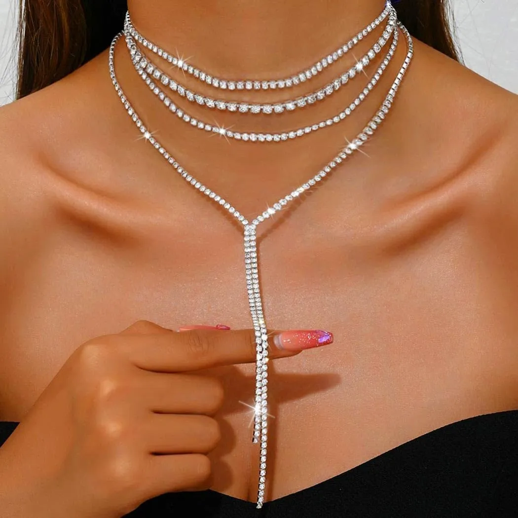 Unicra Black Rhinestone Necklace Diamond Choker Necklaces Formal Bridal Prom Fashion Costume Jewelry Necklace for Women