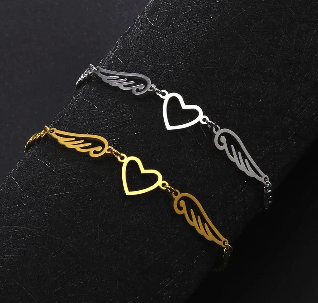 UNIFT Anklet For Women - Angel Wings Heart Anklet - Stainless Steel Hollow Out Adjustable Wings Heart Charm Ankle Chain Jewelry Gift For Women
