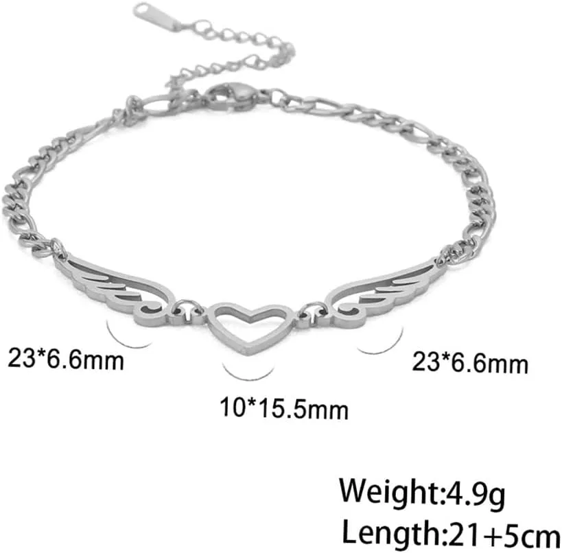 UNIFT Anklet For Women - Angel Wings Heart Anklet - Stainless Steel Hollow Out Adjustable Wings Heart Charm Ankle Chain Jewelry Gift For Women
