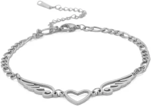 UNIFT Anklet For Women - Angel Wings Heart Anklet - Stainless Steel Hollow Out Adjustable Wings Heart Charm Ankle Chain Jewelry Gift For Women