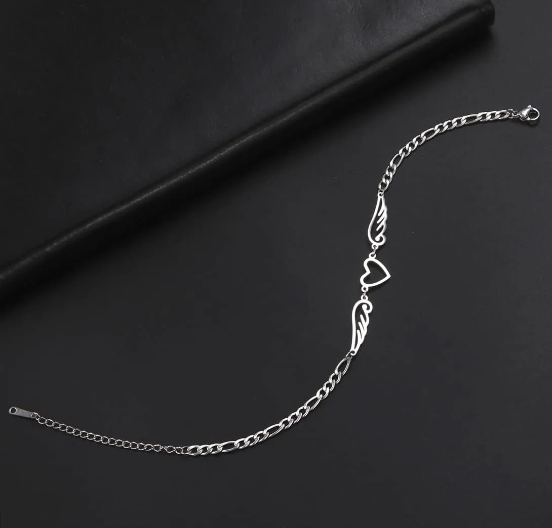 UNIFT Anklet For Women - Angel Wings Heart Anklet - Stainless Steel Hollow Out Adjustable Wings Heart Charm Ankle Chain Jewelry Gift For Women