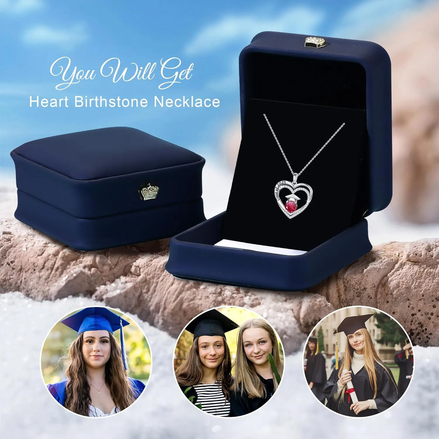 Ursilver Graduation Gifts for Her 2025, S925 Sterling Silver Birthstone Necklace Engraved Class of 2025 Pendant Necklaces College Graduation Gifts for Her