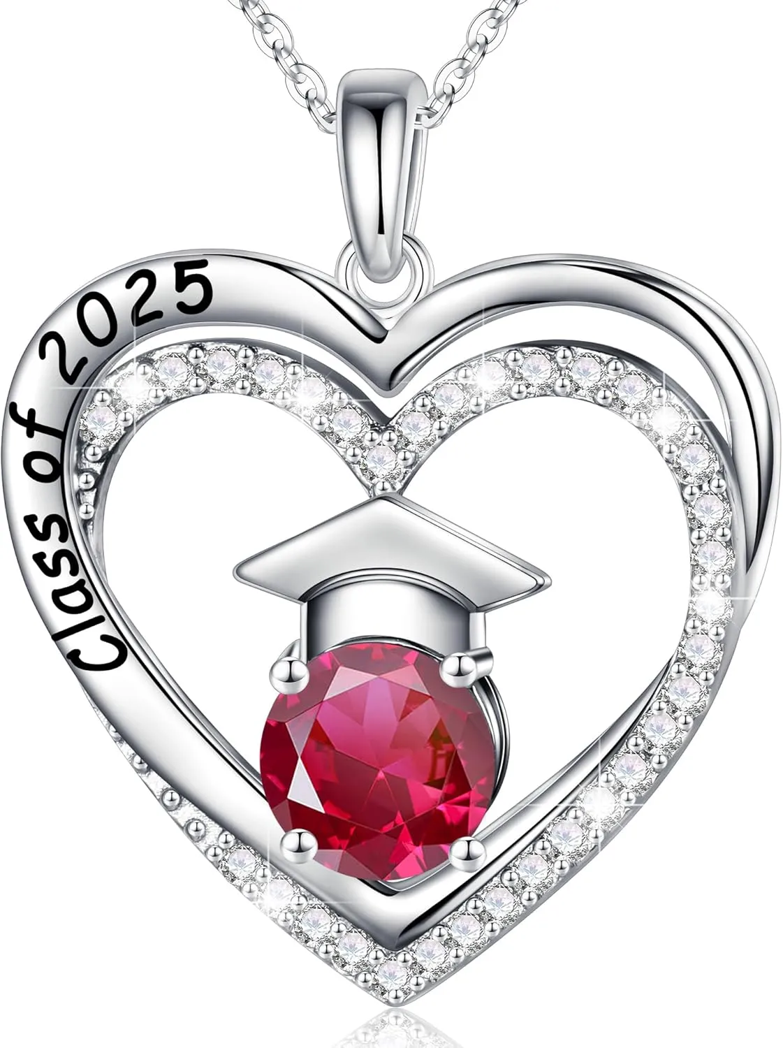 Ursilver Graduation Gifts for Her 2025, S925 Sterling Silver Birthstone Necklace Engraved Class of 2025 Pendant Necklaces College Graduation Gifts for Her