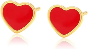 Valentines Heart Stud Earrings Red Enamel Tiny Small Stud Earrings for Women Fashionable Minimalist Chic Heart-shaped Earrings