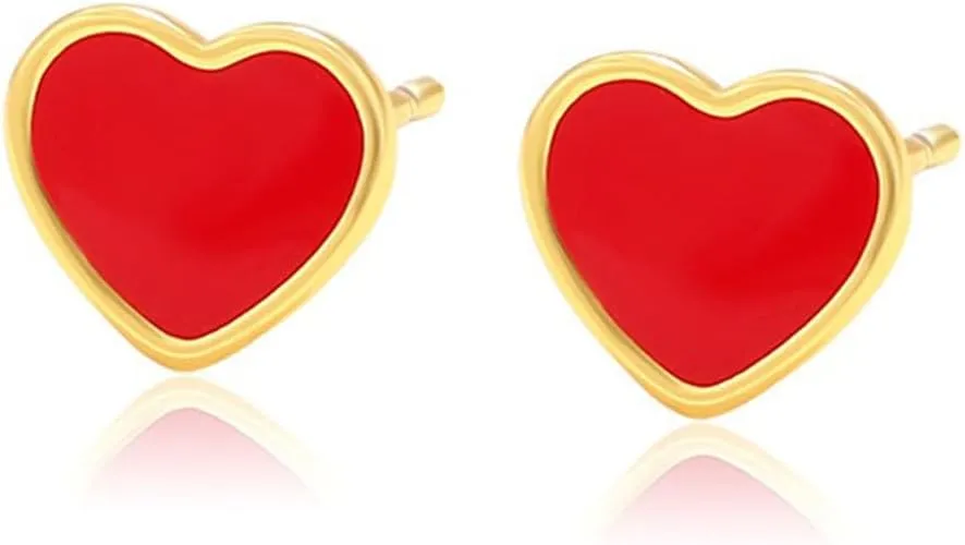 Valentines Heart Stud Earrings Red Enamel Tiny Small Stud Earrings for Women Fashionable Minimalist Chic Heart-shaped Earrings
