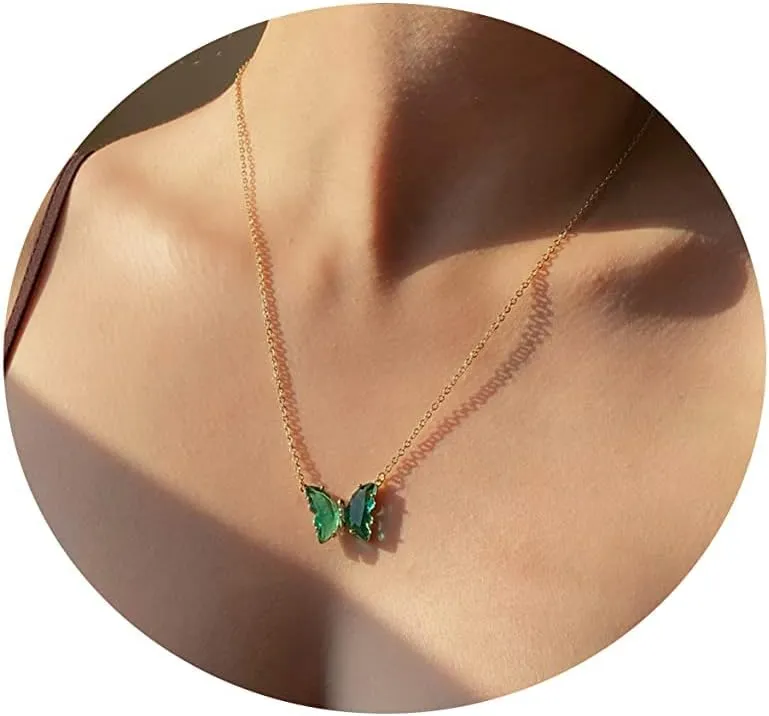 VIROMY Dainty Butterfly Pendant Necklace for Women 18K Gold filled Minimalist Cubic Zirconia Butterfly Pendant Cute Gold Chain Necklaces for Women