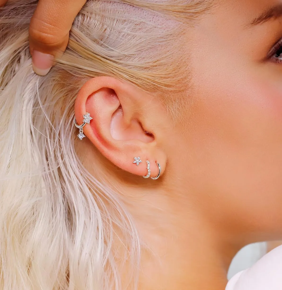 VIROMY Silver Stud Earrings for Women, Sterling Silver earrings Set Small Hoop Earrings Stack Dangle Earrings Minimalist Drop Stud earrings Hypoallergenic Everyday Earrings Women Trendy