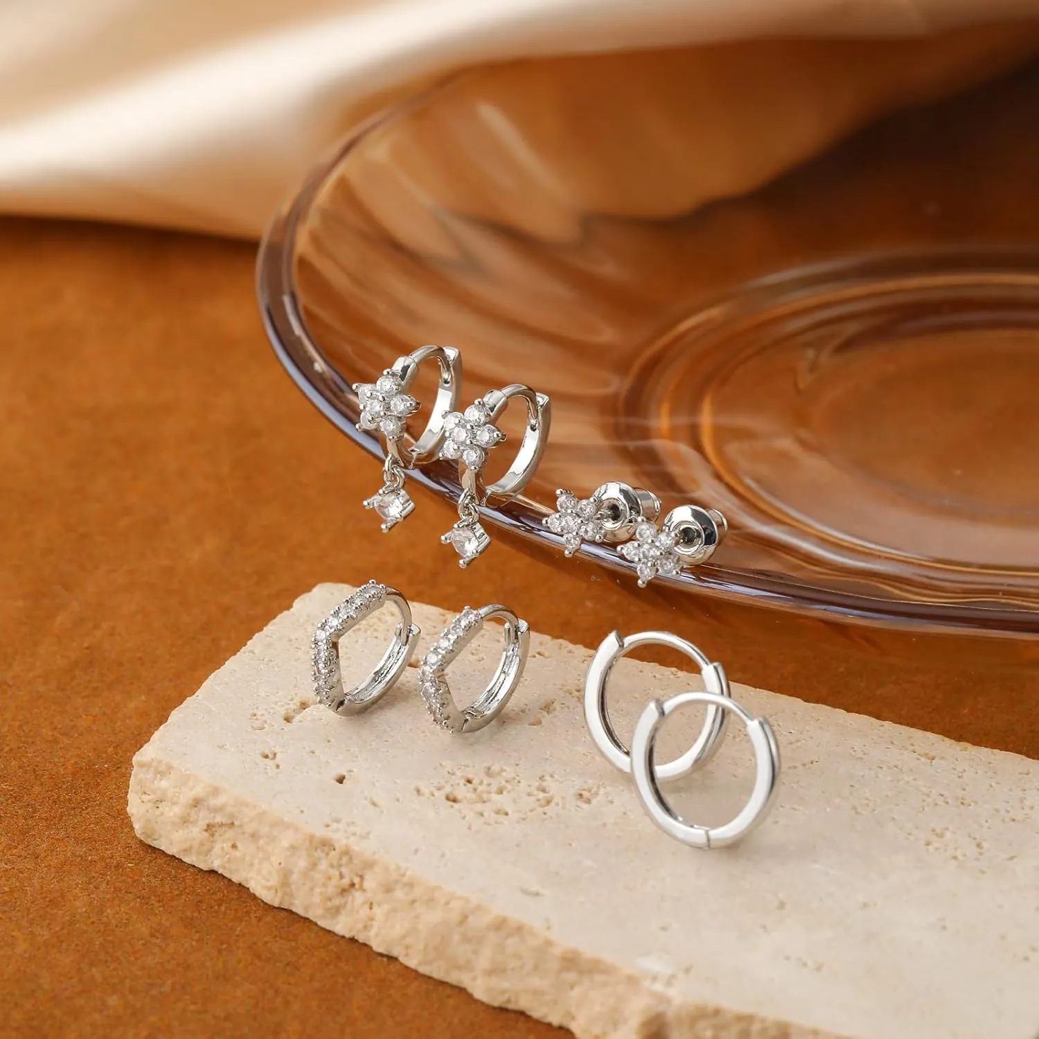 VIROMY Silver Stud Earrings for Women, Sterling Silver earrings Set Small Hoop Earrings Stack Dangle Earrings Minimalist Drop Stud earrings Hypoallergenic Everyday Earrings Women Trendy