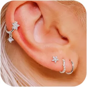VIROMY Silver Stud Earrings for Women, Sterling Silver earrings Set Small Hoop Earrings Stack Dangle Earrings Minimalist Drop Stud earrings Hypoallergenic Everyday Earrings Women Trendy