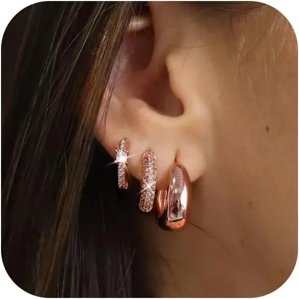 VIROMY Small Silver Hoop Earrings Set for Women, Sterling Silver Earrings Chunky Silver Hoop Earrings Tiny Lightweight CZ Earrings for Women Trendy Fashion Jewelry for Women