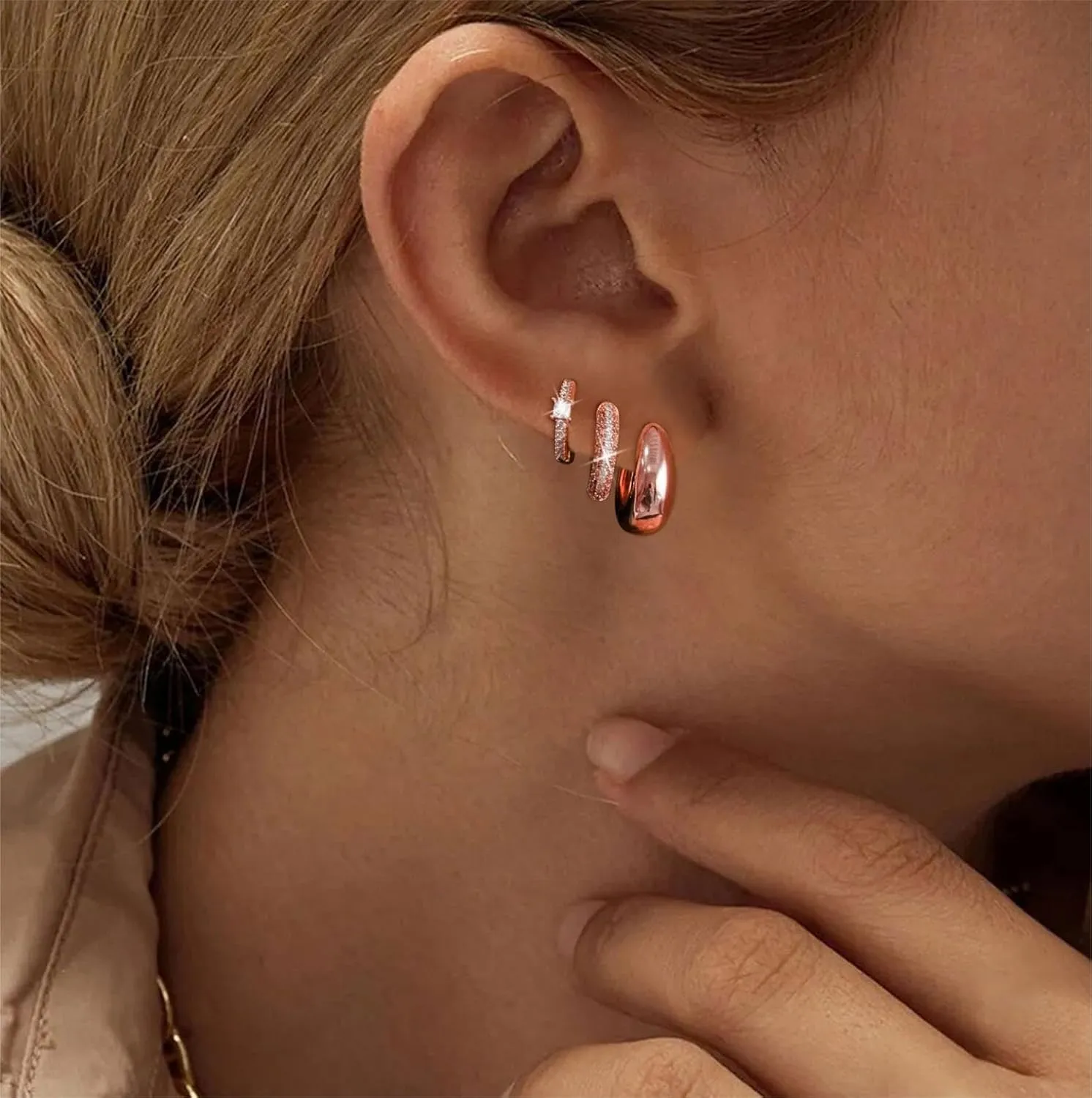VIROMY Small Silver Hoop Earrings Set for Women, Sterling Silver Earrings Chunky Silver Hoop Earrings Tiny Lightweight CZ Earrings for Women Trendy Fashion Jewelry for Women