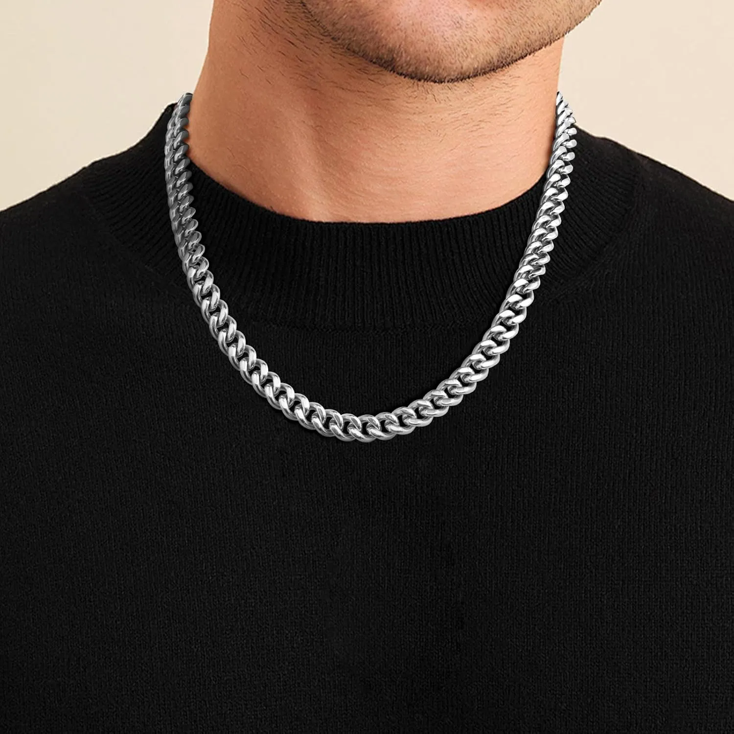 VNOX Cross Necklace for Men - Solid Silver/Gold Plated/Black Mens Cuban Link Chain Stainless Steel Necklaces, Cool Religious Christian Jewelry Gifts