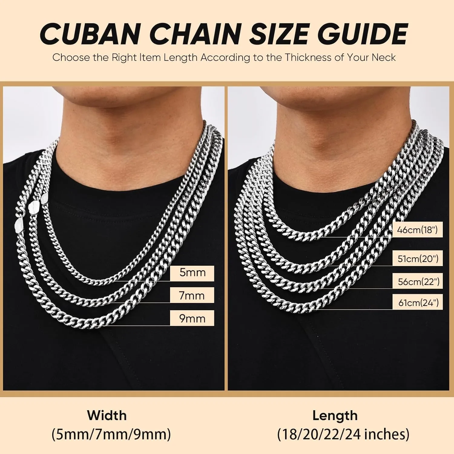 VNOX Cross Necklace for Men - Solid Silver/Gold Plated/Black Mens Cuban Link Chain Stainless Steel Necklaces, Cool Religious Christian Jewelry Gifts