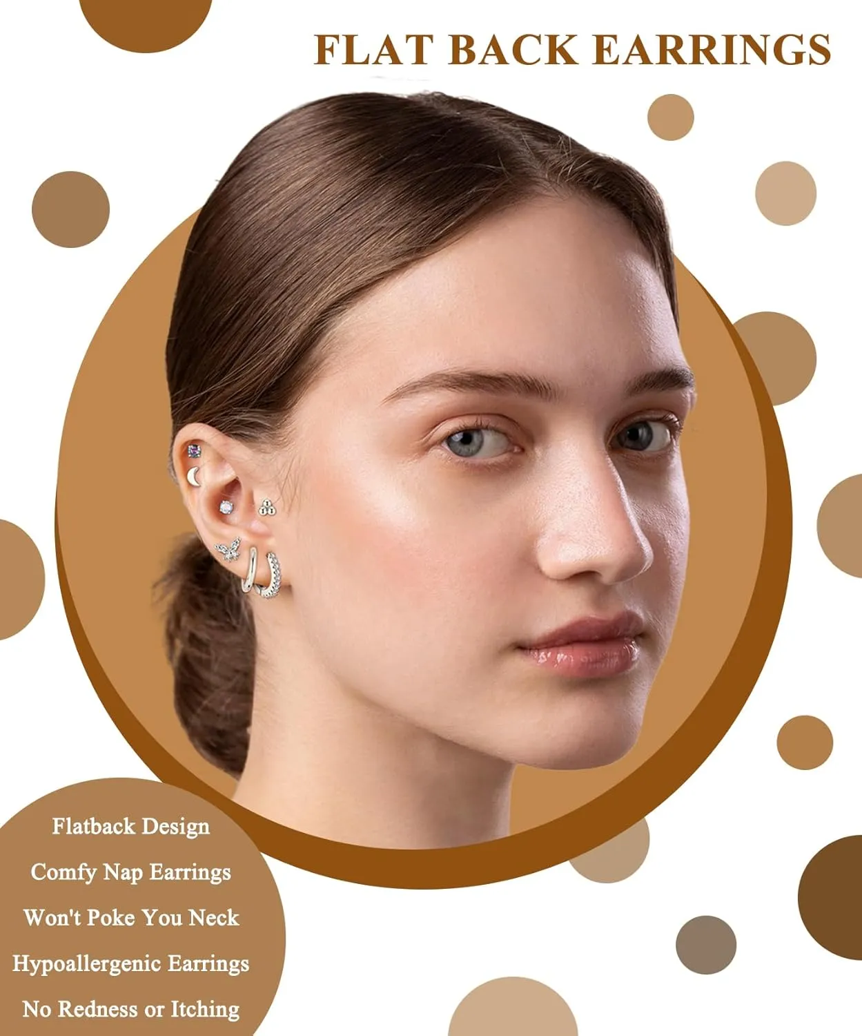 WAINIS 16 Pairs Surgical Steel Flat Back Earrings Gold Hoop Earrings Sets for Multiple Piercing Hypoallergenic 20G Gold Earring Studs for Women Cartilage Flatback Earrings Stacks Helix Piercing Jewelry