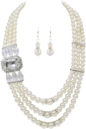 We We Imitation Pearl Necklace for Women Large Chunky Pearl Necklaces Multilayer Pearl Necklace and Earring 1920s Costume Jewelry set