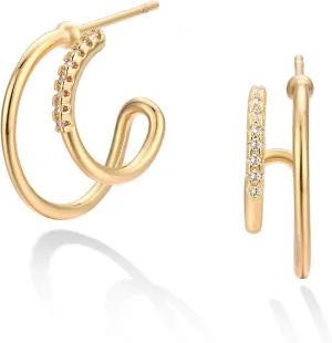 WEARON Gold Earrings Studs for Women 14K Gold Plated Open Hoop C Moon Earrings Minimalist Ear Jewelry