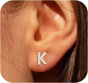 WFYOU Gold Earrings for Women 925 Sterling Silver Cubic Zirconia Initial Letter Stud Earring for Women Trendy 14k Gold Plated Dainty Cute Diamond Hypoallergenic Earrings Jewelry Gifts
