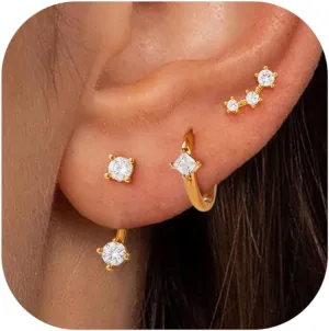 WFYOU Gold Hoop Earrings for Women Trendy 925 Sterling Silver Stud Earrings Set Hypoallergenic 14k Gold Earrings for Women Earring Stacks Dainty Huggie Small Hoop Cartilage Earrings for Women Jewelry