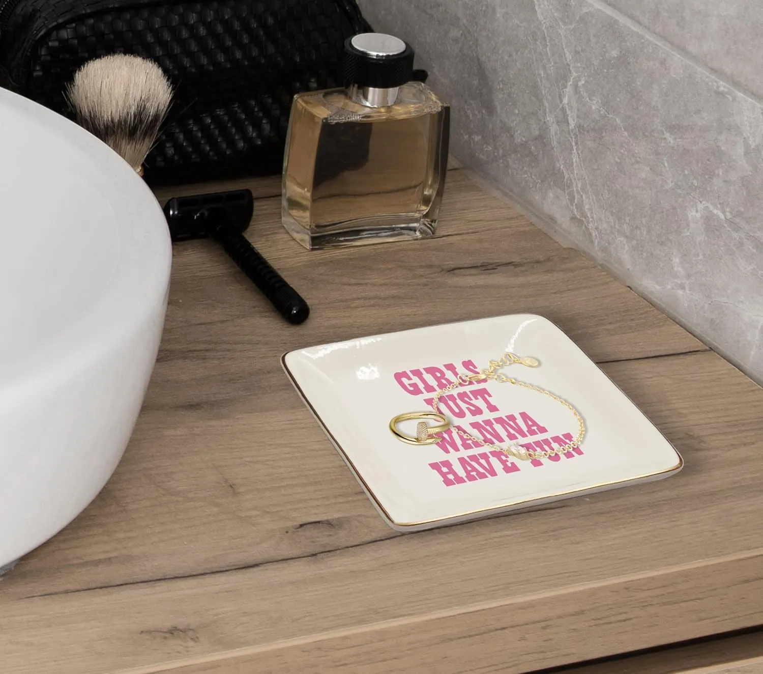 WODMIS Pink Ceramic Jewelry Storage Tray, Preppy Western Style, Ideal Graduation Birthday Gift for Women Girls