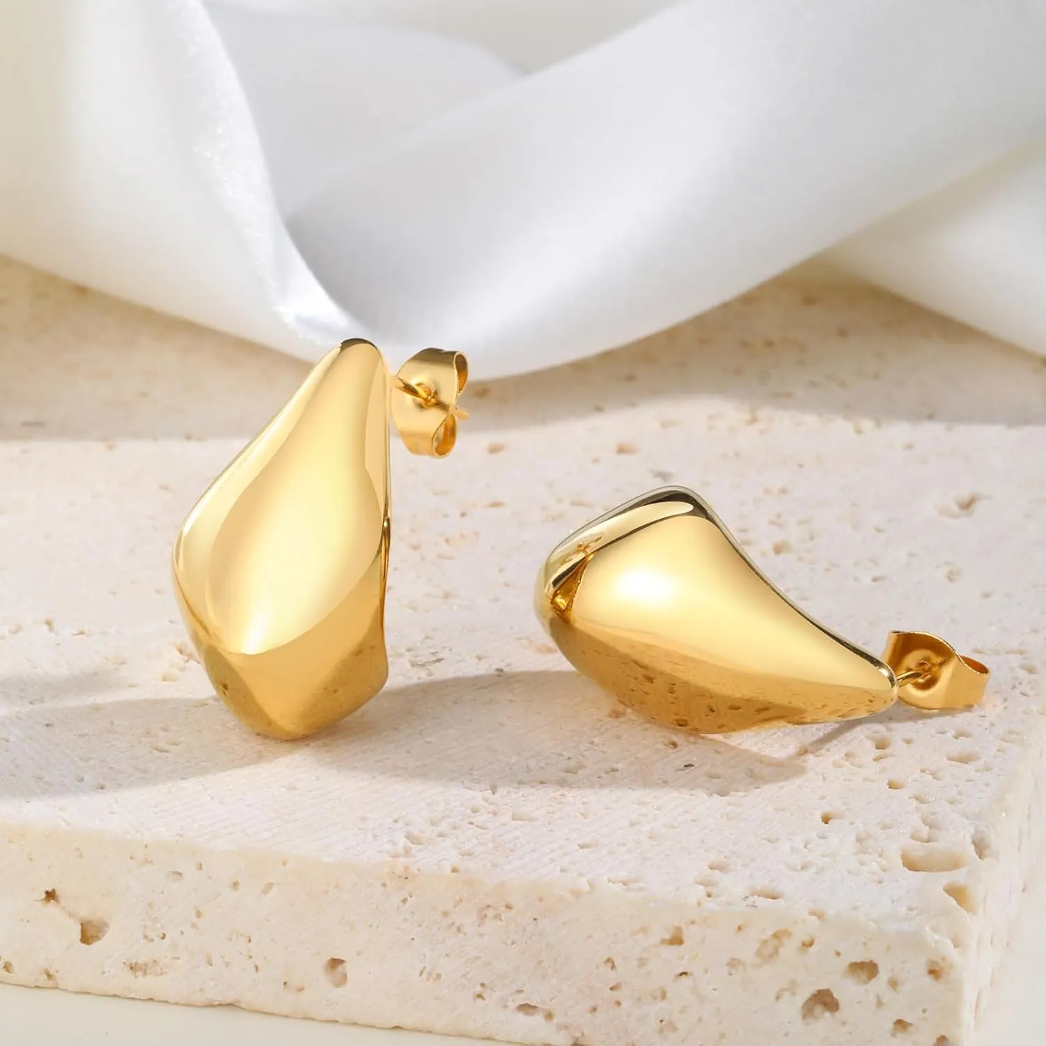 Womens Gold Studs Earrings, 14K Gold Plated Personality Big Stud Earring,Stainless Steel Hypoallergenic Ear Rings Trendy Jewelry,Christmas Birthday Gifts for Her Girlfriend Sister