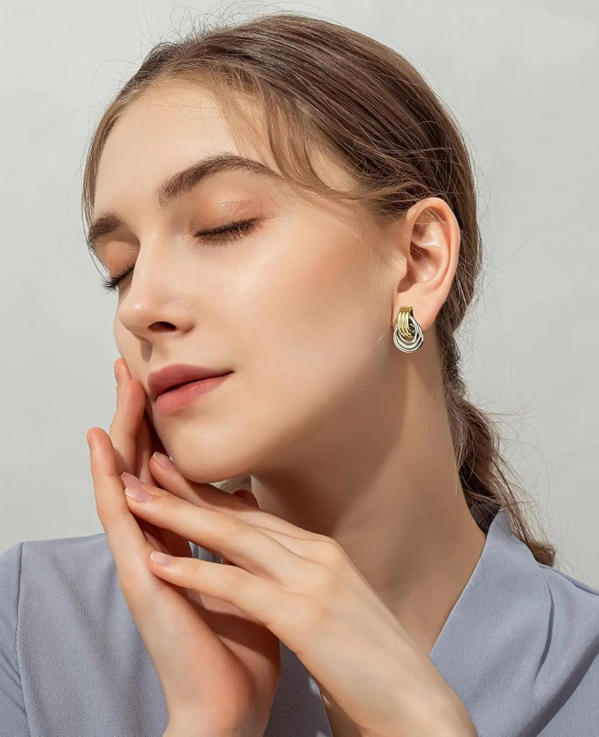 WOWORAMA Double Circle Drop Earrings for Women Gold Silver Geometric Hoop Dangle Earrings Round Circle Hoop Earrings Lightweight Statement Hoop Earrings