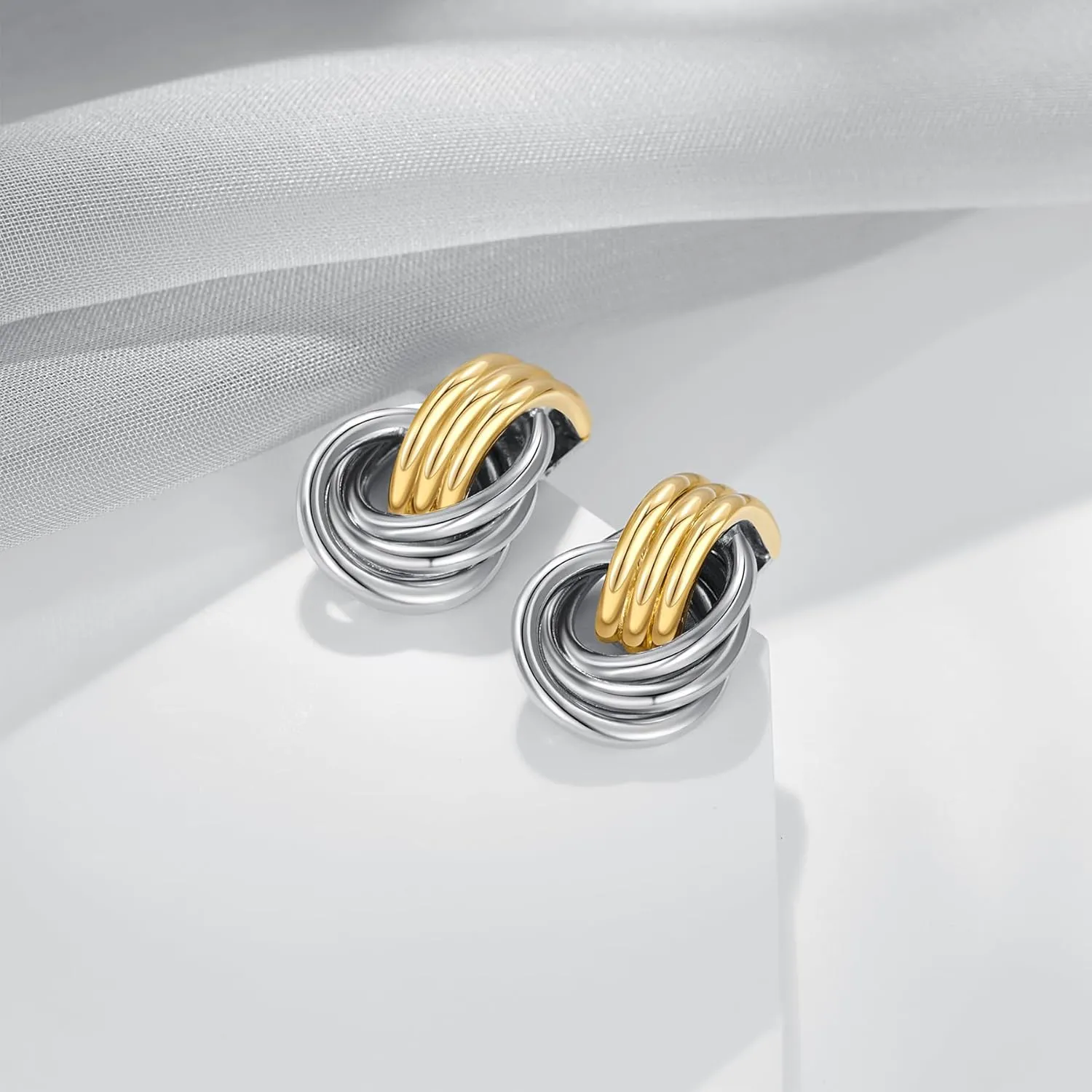 WOWORAMA Double Circle Drop Earrings for Women Gold Silver Geometric Hoop Dangle Earrings Round Circle Hoop Earrings Lightweight Statement Hoop Earrings