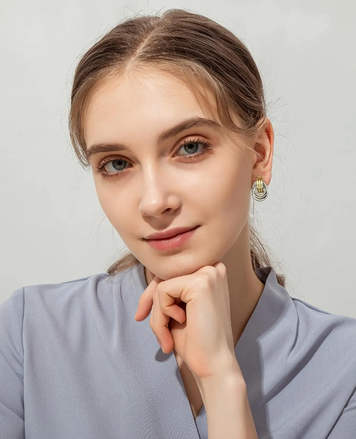 WOWORAMA Double Circle Drop Earrings for Women Gold Silver Geometric Hoop Dangle Earrings Round Circle Hoop Earrings Lightweight Statement Hoop Earrings