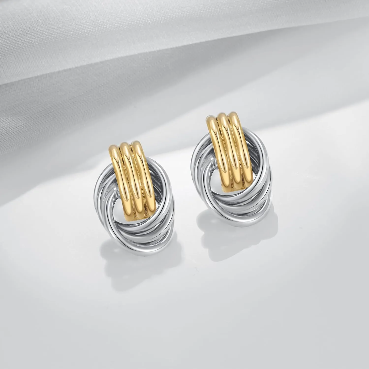 WOWORAMA Double Circle Drop Earrings for Women Gold Silver Geometric Hoop Dangle Earrings Round Circle Hoop Earrings Lightweight Statement Hoop Earrings