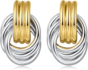 WOWORAMA Double Circle Drop Earrings for Women Gold Silver Geometric Hoop Dangle Earrings Round Circle Hoop Earrings Lightweight Statement Hoop Earrings