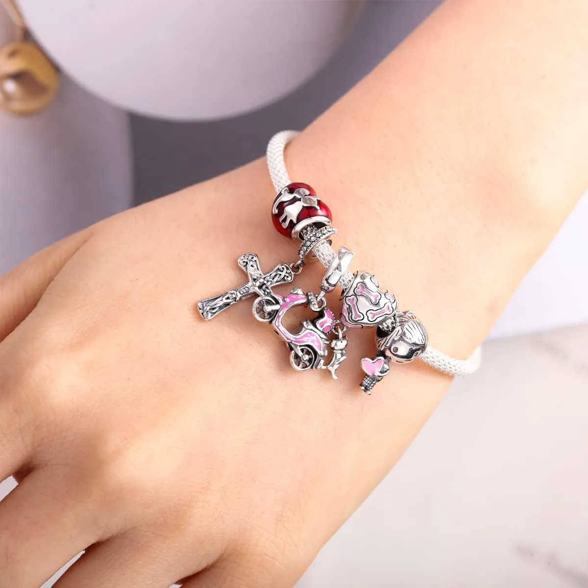 XinYouZhi S925 Sterling Silver Bead Charms for Bracelets with Cubic Zirconia DIY Bead Charms for Jewelry Making Birthday Valentines Day Charms for Women
